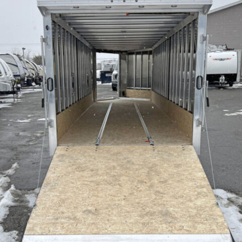 2024 E-Z Hauler 7×24 Aluminum 4-Place Drive In/Out w/Tapered Ramps, Rear Canopy